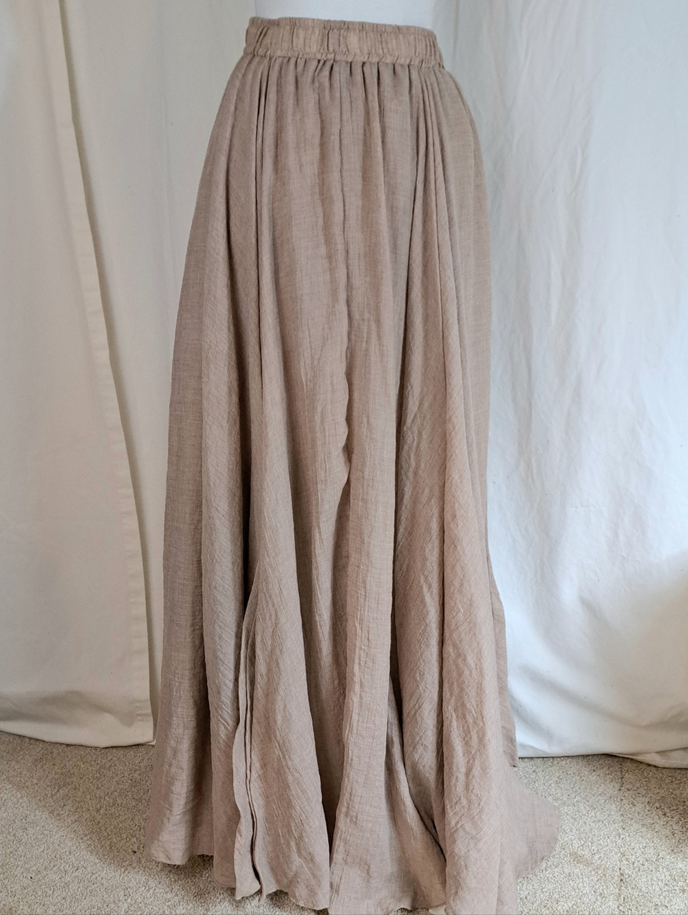 Ochenta Women's Flowy Boho Cotton Maxi Skirt in Flax Beige SzS